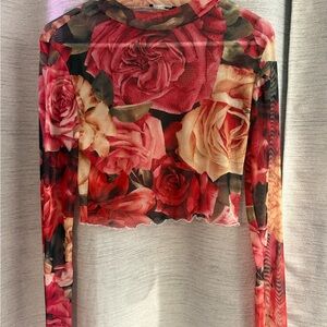 Floral Long Sleeve Mesh Top